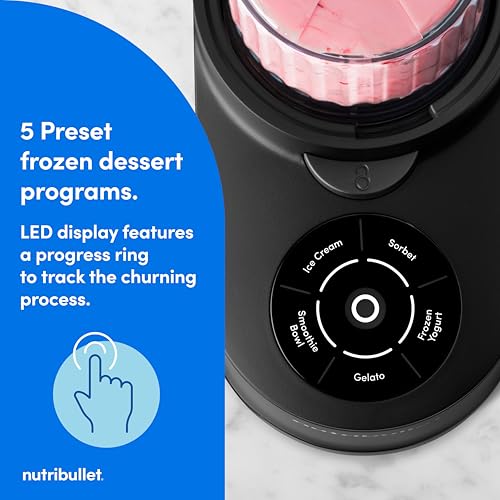 Image of nutribullet Chill Ice Cream Maker, for Gelato, Sorbet, Frozen Yogurt, Smoothie Bowls, Compact Size, (2) Dishwasher Safe 16 oz. Pint Cups with Lids, Black, NBD50100AK