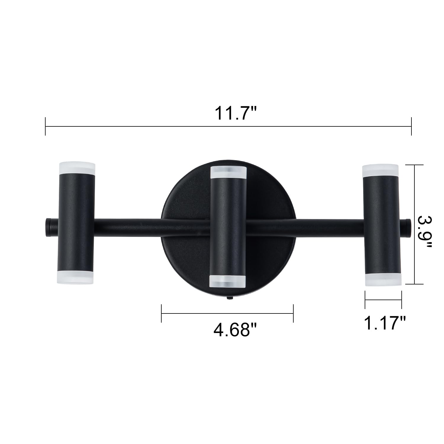 BESTWEST 3 Light Bathroom Vanity Light, LED Matte Black Vanity Light Fixtures, Up and Down Bathroom Lighting Fixtures Over Mirror (18W)