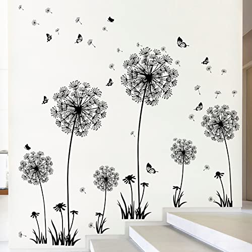 decalmile Dandelion Wall Decals Flying Flowers Butterflies Wall Art Stickers Bedroom Living Room TV Background Home Decor (2 Pack) - Image 2