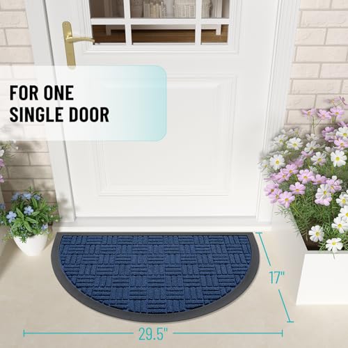 Image of OLANLY Half Circle Door Mat Outside Entrance 29.5x17, Absorbent, Heavy Duty Sturdy Natural Rubber Doormat Indoor Outdoor, Fade Resistant, Non-Slip Backing Low Profile Floor Mat for Entryway, Navy Blue