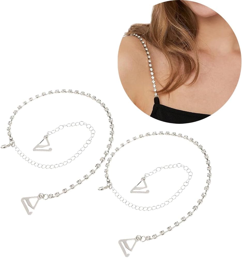 Rhinestones Bra Strap,1Pair Adjustable Rhinestone Invisible Shoulder Strap Women's Non-Slip Bra Belt for Bra Tops Wedding Dress,Invisible Strap for Party