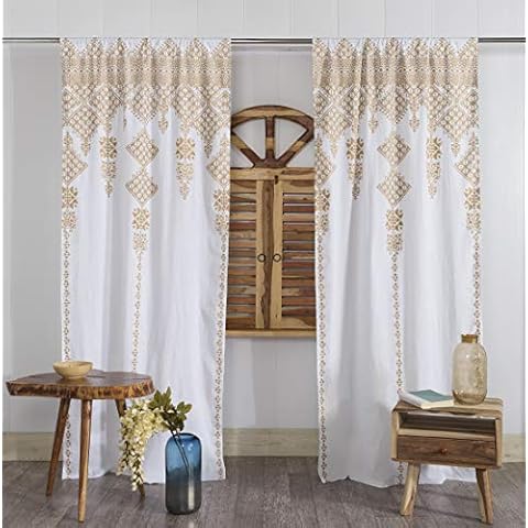 White-Rose Gold Ombre Mandala Curtains Tapestry (82" Length X 41" Width) | Indian Drape Bohemian Curtain | Balcony Valance, Room Divider Curtains | Sheer Wall Hangings Portiere Cover