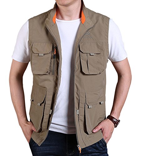 Gihuo Men's Casual Outdoor Lightweight Quick Dry Travel Vest Outerwear (Khaki#3, Large)