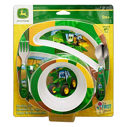John Deere's Johnny Tractor And Friends Feeding 4 Piece Set, Green, Brown, Yellow, Blue, White, Red #TOP5