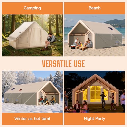 SPECRAFT Inflatable Tent for Camping, Large Blow Up Tent 10-15 Person with Easy Setup Pump, Skylight, Stove Jack, Doors, Waterproof Oxford Outdoor Cabin, Ideal for Family, Emergency Shelter, Glamping - Image 8