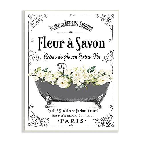 Stupell Industries Fleur a Savon Vintage Parisian Bathroom Floral Tub,