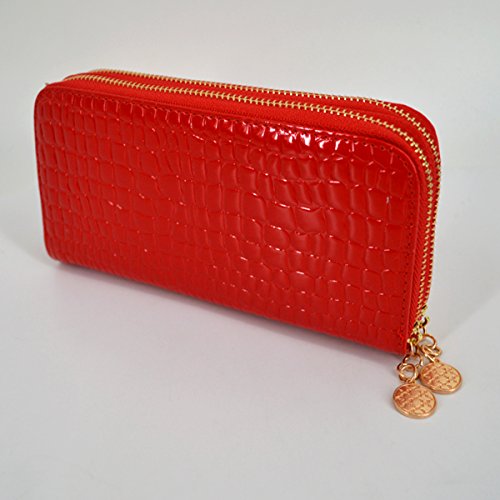 Aisi Women Patent Leather Clutch Wallet Phone Card Holder Organizer Ladies Purse (Red)3