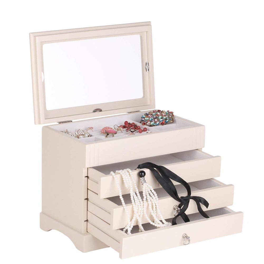 Joyero Almacenamiento Bandeja extraíble para Cajas Caja de Almacenamiento Caja de Almacenamiento Accesorios de Almacenamiento de joyería Cajón Grande Multicapa con Cerradura