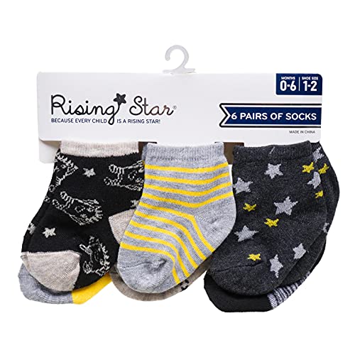 Rising Star 6 Pack Baby Socks, Assorted Designs (0-6 Months)
