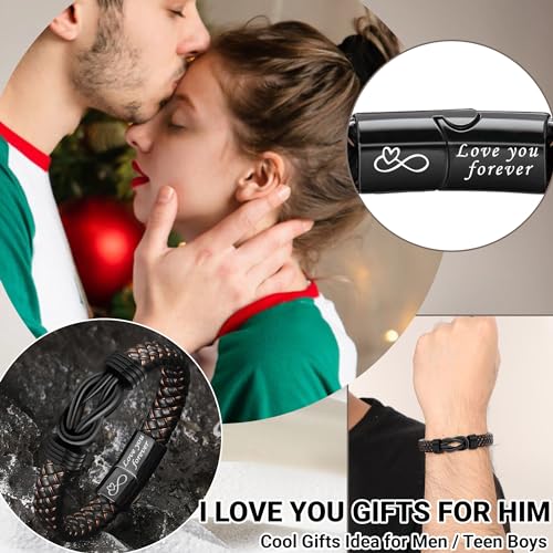 I Love You Gifts for Him Leather Bracelet for Men Knot Infinity Bracelets Valentines Day Gift for Husband Boyfriend Dad Son Grandson Anniversary Birthday Jewelry Graduation Gifts for Him 2024