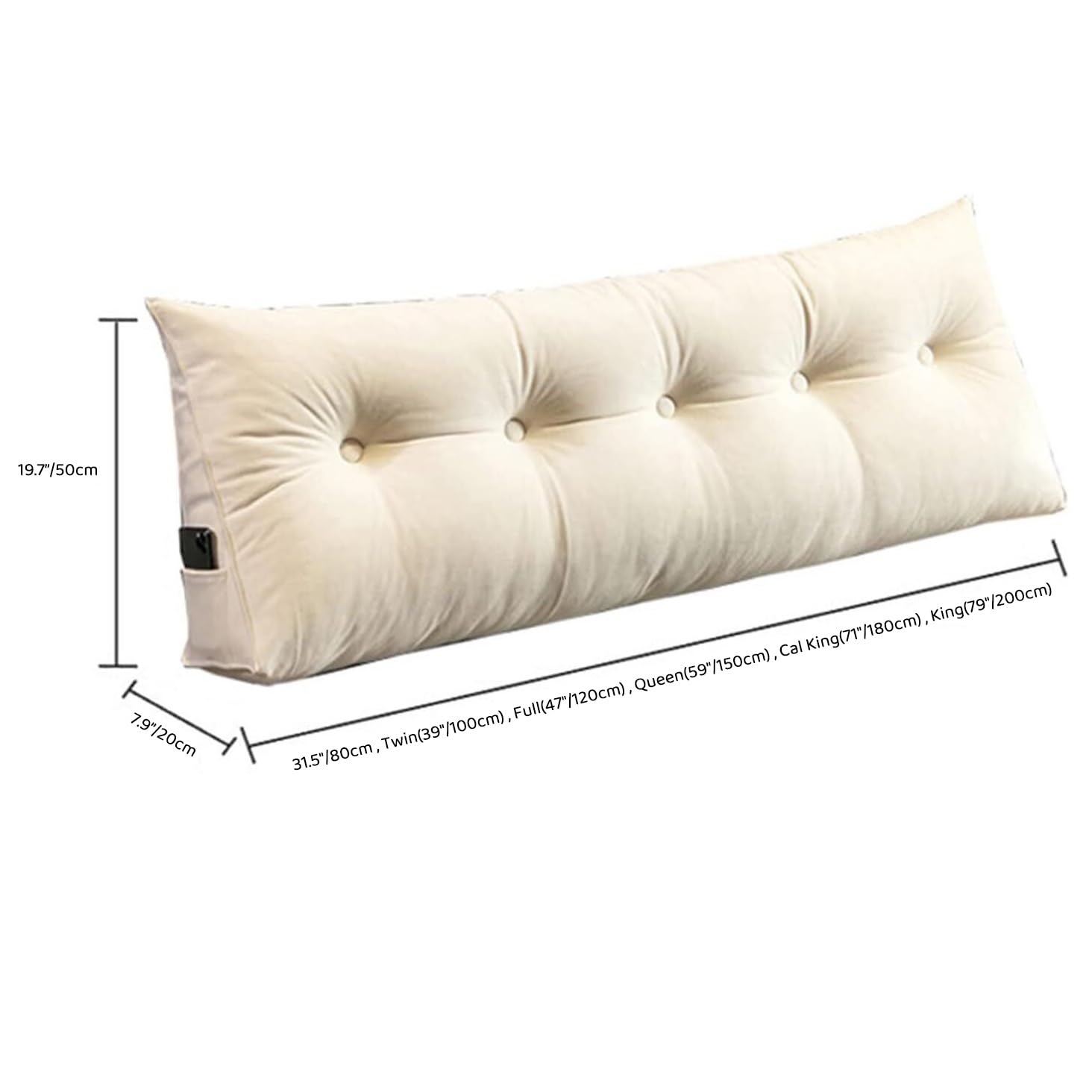 Poduszka klinowa Queen Wedge na wezgłowie łóżka, podparcie pleców, ze zdejmowanym pokrowcem, poduszka na sofę(Wit,31.5"/80cm)