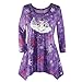 Tops De Mujer Moda Asimétrico Manga Vintage Larga Mujeres Invierno Festivo Cascada Muñeco De Nieve Muñeco De Nieve Dobladillo Top (Color : Violett, Size : 2XL)