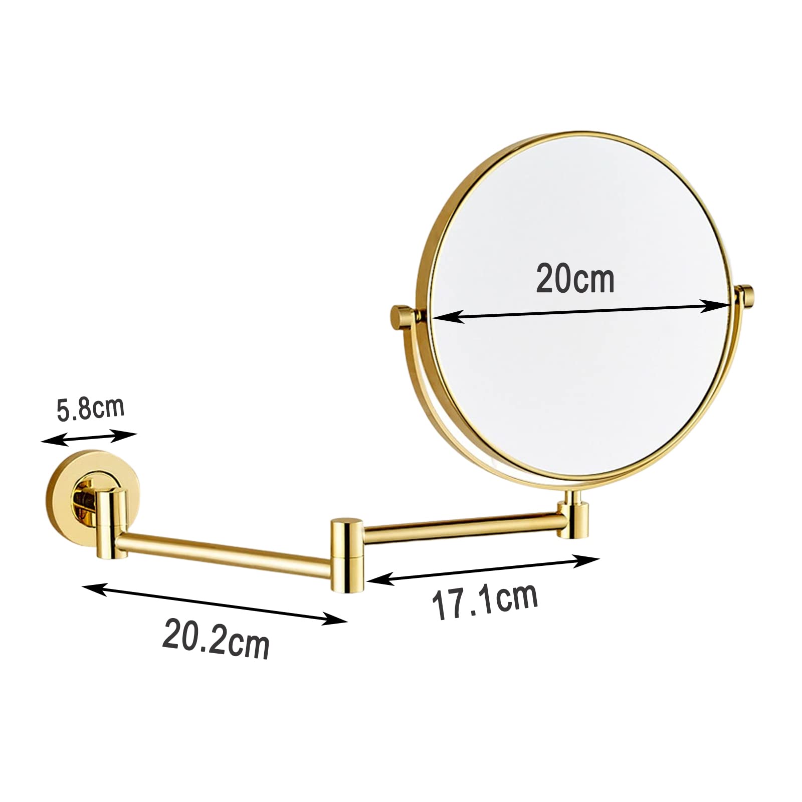 Espejo Maquillaje, 360 Rotación Espejo Aumento Pared Espejo Extensible Baño Espejo Cosmetico Doble Cara Espejo Ducha 8 Pulgadas Espejo de Afeitar Redondo, Fácil de Instalar