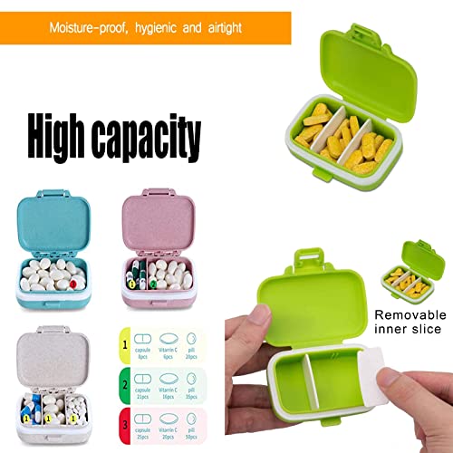 4 stuks pillendoos klein voor onderweg, 4 kleuren pillendoos, pillendoos, 3 vakken, kleine tablettenbox, vitaminen, medicijnen, tablet-organizer, tablettdoos voor onderweg, reizen - Afbeelding 5