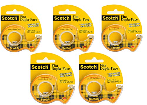 Scotch Double Sided Tape with Dispenser, Narrow Width, Engineered for Holding, 1/2 x 250 Inches (136), Pack of 5