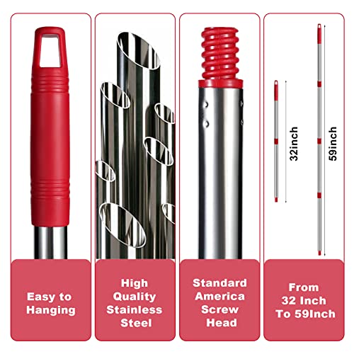 Funcee Spin Mop Replacement Handle - 4 Section Mop Or Broom Handle/Stick Compatible With Spin Mop Refills And Brooms, 30" To 59", American Threaded Joint #TOP5