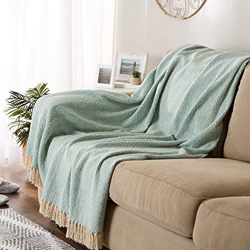 Dii Diamond Stitch Woven Throw, Organic Modern, 50 X 60, Aqua #TOP3
