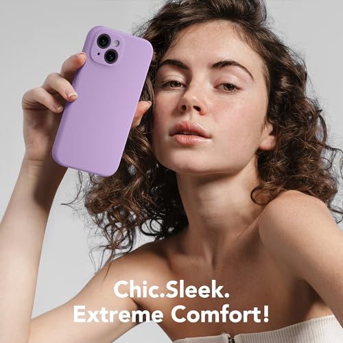 Image of Magnetic for iPhone 15 Case, Compatible with MagSafe, [Screen Protector + Full Camera Protection], Silicone Shockproof Anti-Scratch Protective Phone Case for iPhone 15 6.1 inch, Light Purple