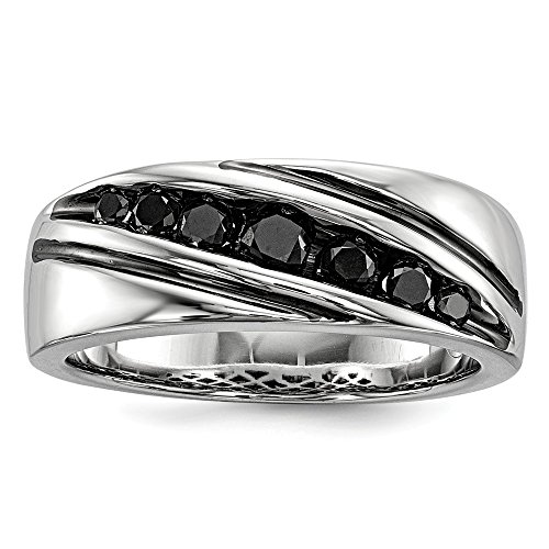 Solid 925 Sterling Silver Black Diamond Men's Band Ring (.5 cttw.)