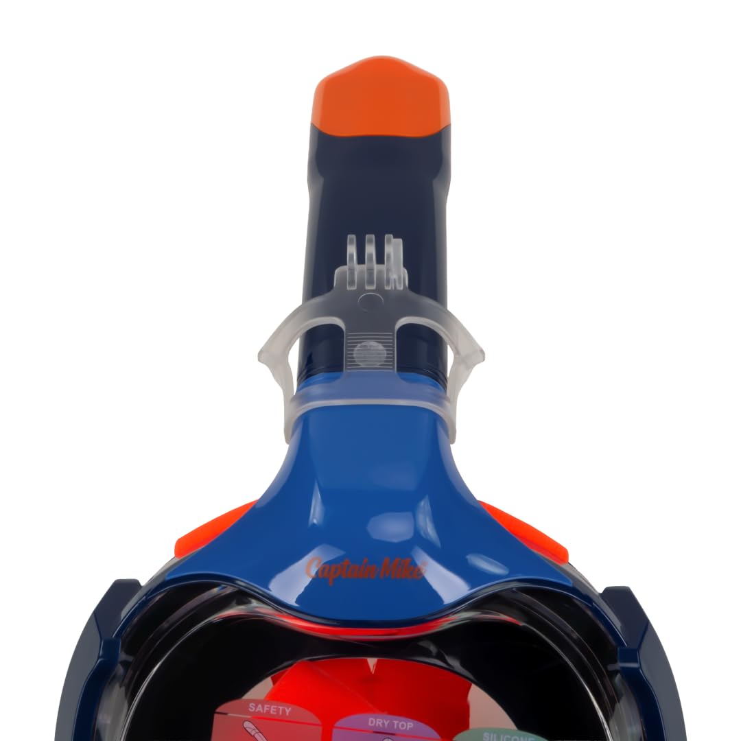 Captain Mike Maschera da snorkeling integrale con Dry Top – 180° Panorama – Valvola CO₂ & Anti Fog – Sistema respiratorio per naso e bocca – Supporto fotocamera – Per adulti e ragazzi
