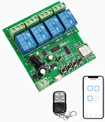 Newgoal 4-Channel Universal Smart Wifi Switch Wireless Relay Inching/Self-Locking Switch Alexa Relay DIY Garage Door Remote Control Switch Module Ewelink App