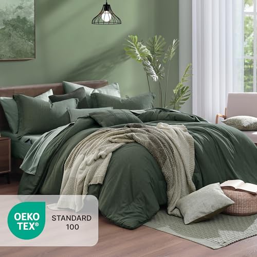 Image of Monbix Twin XL Comforter Set Deep Forest, Cationic Dyeing Bedding Set Reversible 5 Pieces, All Season Bed in a Bag with Comforter, Sheets, Pillowcase & Sham