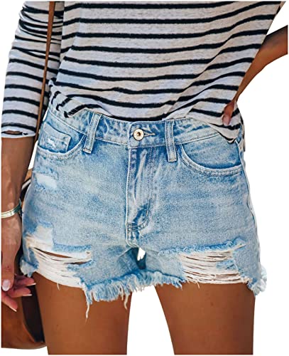 JMITHA Pantalones Cortos Vaquero Pantalon Corto Mujer Pantalones Cortos de Mezclilla Rasgados Cintura Alta Casual Verano Shorts Vaquero Pantalones Cortos Elástico