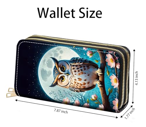 Owl Under The Moon Print Women's Large Capacity Wallet PU Leather Double Zipper Clutch Purse for Cash/Card/Coin/Smart Phone2