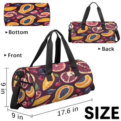 Pomegranate Papaya Travel Gym Bag Waterproof Sport Dance Bag for Women Men Portable Gymnastics Duffel Bags Canvas Tote Carry on Handbag for Workout Overnight Weekender3