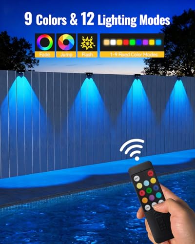 Lampes solaires de clôture avec télécommande pour jardin étanche extérieur