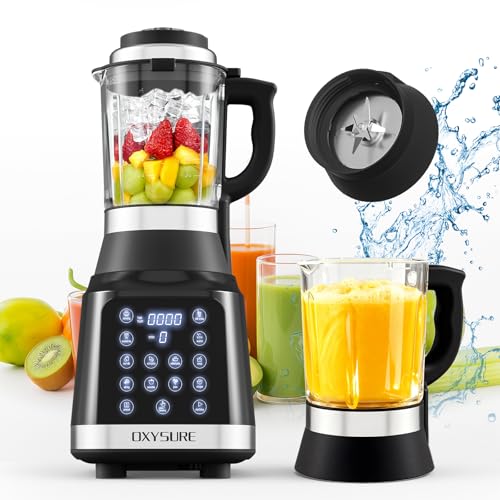 Glass Blender with 14 Functions, 1400W High-Speed Motor, 59oz Capacity, Food Processor for Smoothies, Soy Milk, Soup, Food & Juice, Multifunctional Heating Mixer (Sliver black)