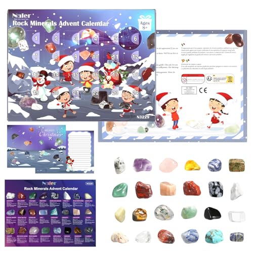 Naler 24pzs Calendario de Adviento Colección de Rocas y Minerales Colección de Piedras Preciosas Reales Regalo Navidad de Científica