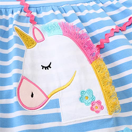 Image of HILEELANG Toddler Girls Short Sleeve Dress Easter Cotton Casual Summer Appliques Shirt Jersey Dresses