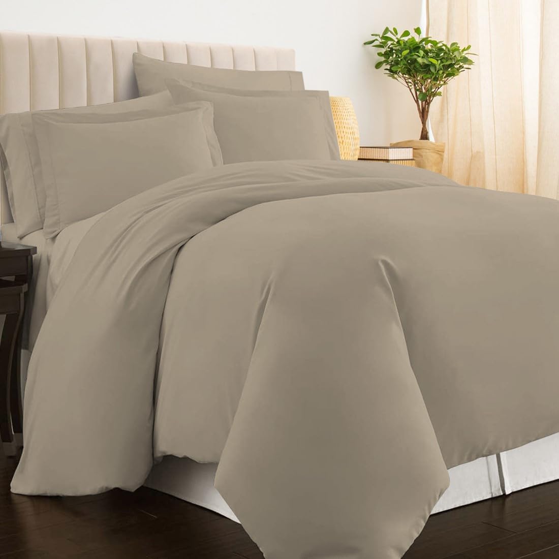 Pizuna Simply Taupe 100% Cotton Single Duvet Cover Set 400 Thread Count Long Staple Cotton Duvet Cover Single 140X200cm, Soft Sateen Weave Quilt Cover With Button Closure (Single Duvet Cover)