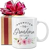 VLUG EST 2025 New Grandma Promoted to Be Grandma Coffee Mug, Mothers Day Gift, EST 2025 Pregnancy Reveal Announcement Mug Gifts, Grandma to Be, Baby Reveal Publicity Mug Gift, First Time Grandma Mug