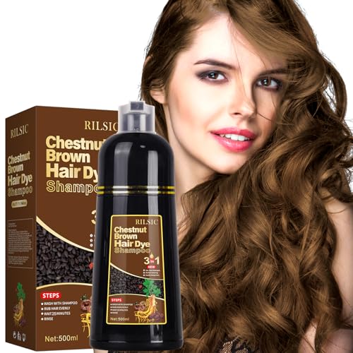 Shampoing Colorant, Shampooing Teinture Instantanée pour Cheveux, 500 ML Naturelle et Durable Hair Dye Shampoo 3 en 1,Shampoing Cheveux Colorés, Hair Color Shampoo pour Hommes Femmes (Châtain)