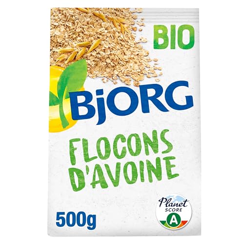 BJORG - Flocons d'Avoine Bio - Céréales Complètes Riches en Fibres - Source de Magnésium - 500 g