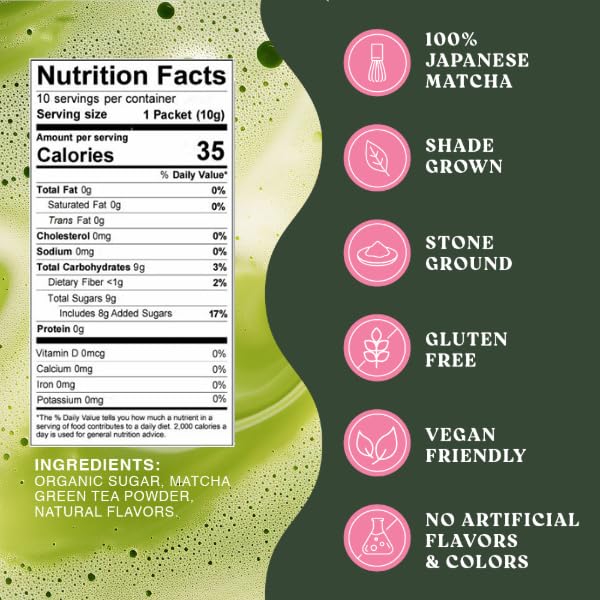 The Harmony Matcha Strawberry (10 Sticks) Premium Japanese Matcha Powder, Rich in Antioxidants & L-Theanine, Sweetened with Organic Sugar, No Preservatives