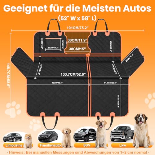 CIYYFVA Hund Autositzbezug Rückbank, 600D Wasserdicht & Kratzfest Hundedecke Auto mit Seitenschutz und Sichtfenster, Universal Autoschondecke Hund rücksitz, Hunde Autodecke