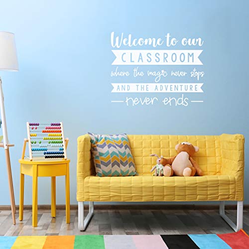 Vinyl Wall Art Decal - Welcome To Our Classroom Where - 16.5" X 20" - Trendy Positive Inspirational Educational Quote Sticker For Kids Room Playroom Daycare School Classroom Library Decor (White) #TOP11