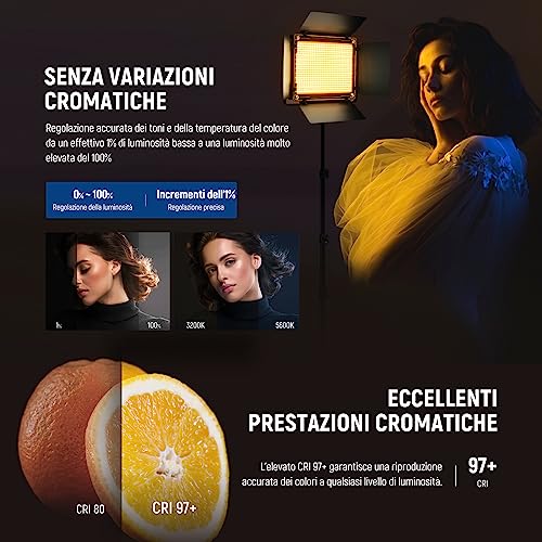 NEEWER Luce Video a LED RGB 660 PRO II,Controllo App e Kit di Stativi, 2PZ Costante Senza Variazioni Cromatiche/modulazione precisa min 1%/RGB 360°/CRI97+/3200K~5600K - Immagine 2