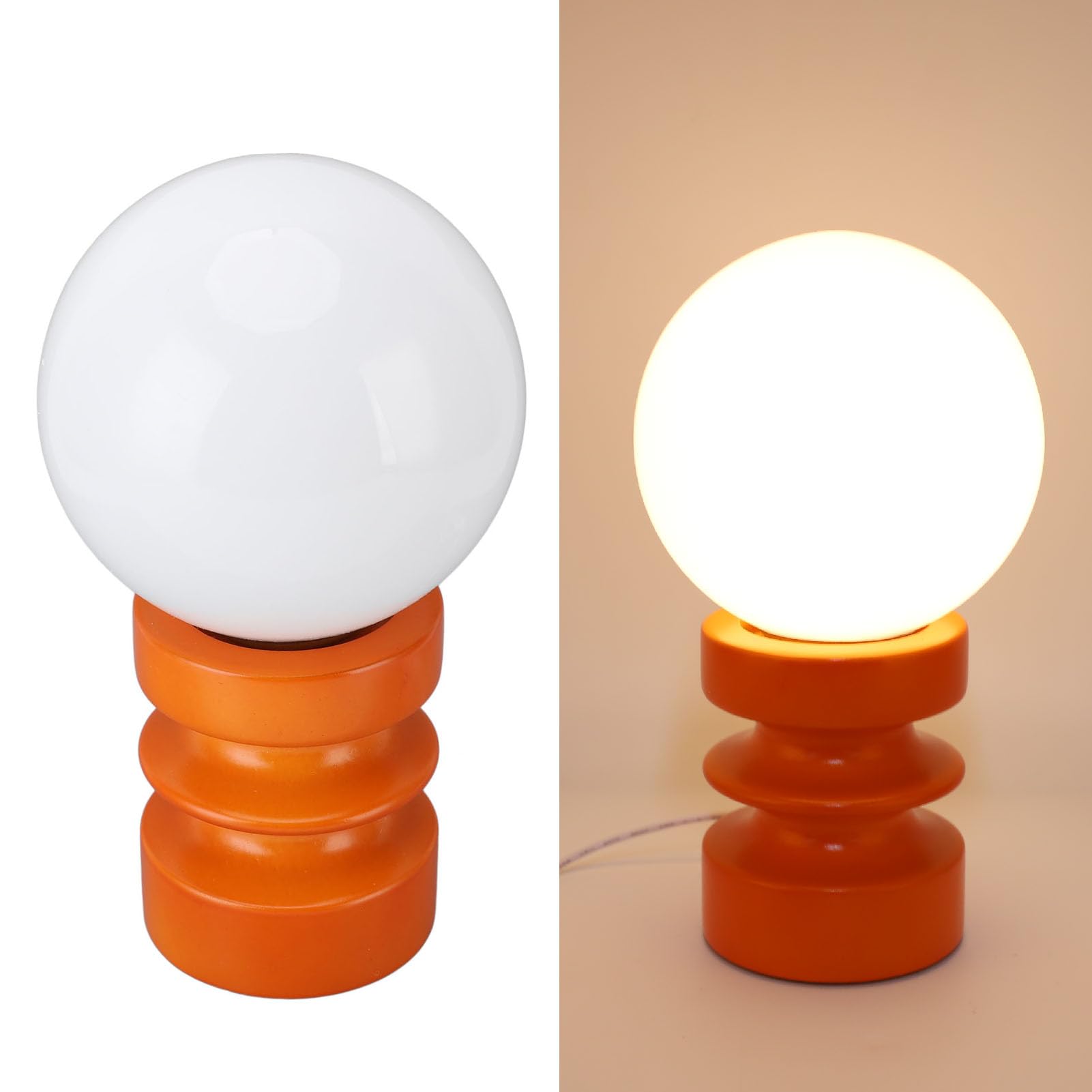Pequeña Lámpara de Mesa de Bola Retro con Base de Madera Lámpara de Mesa Inalámbrica Portátil, Inalámbrica, Lámparas Táctiles de Mesita de Noche Pequeñas para Sala de Estar