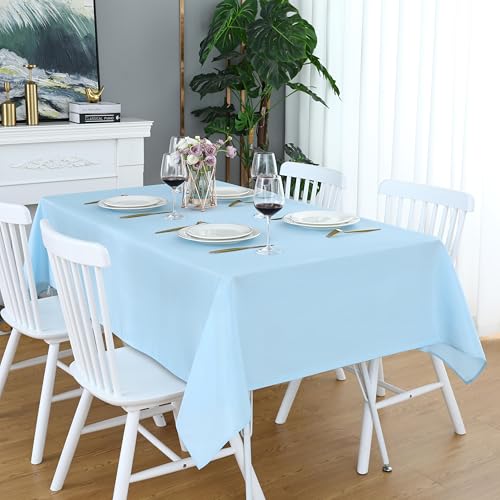 Image of FOLINS&HOME Baby Blue Rectangle Waterproof Tablecloth, 54 x 78 Inch | Wrinkle Free Polyester Table Cloths, Spillproof Heavy Duty and Washable Table Cover for Party, Banquet - Rectangular /Oblong