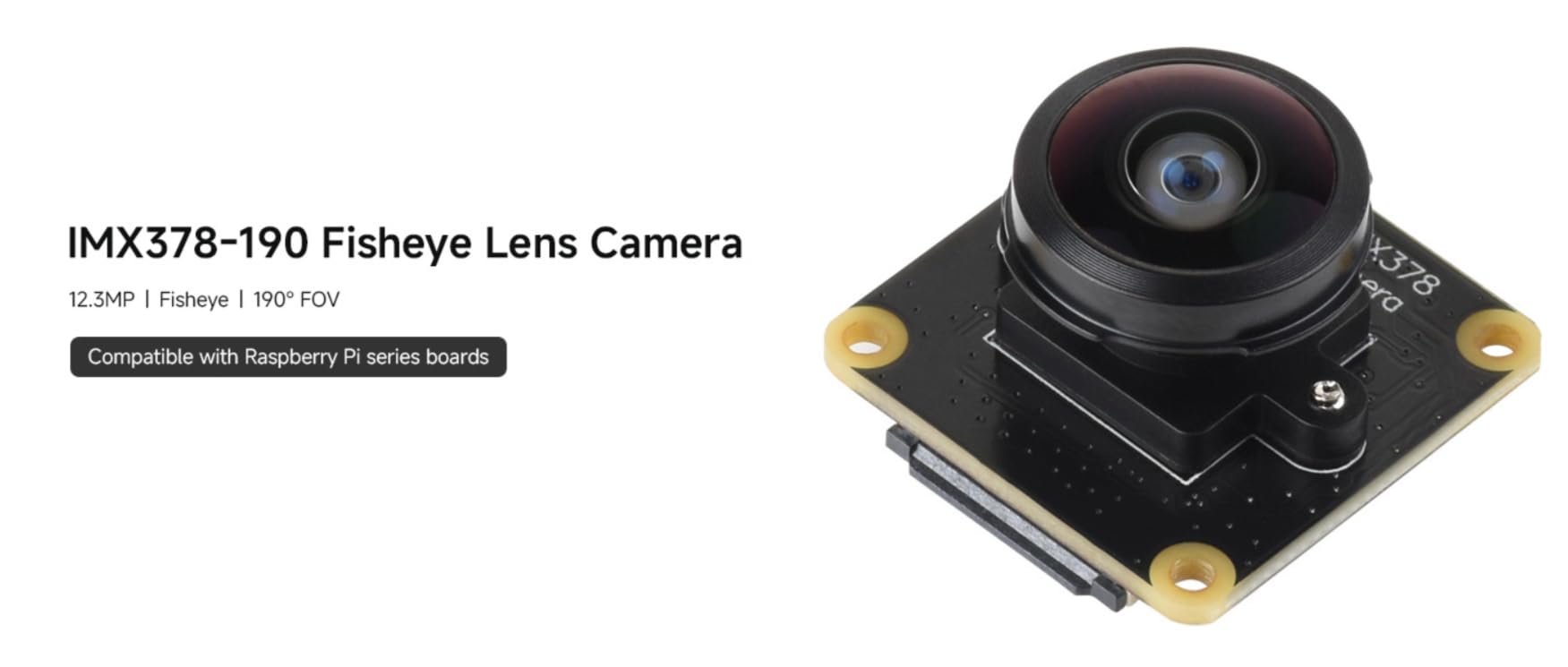 TUOPUONE IMX378-190 - Cámara de lente ojo de pez de 12.3 MP tipo B, campo de visión de 190°, obturador enrollable, compatible con placas de la serie Raspb Pi