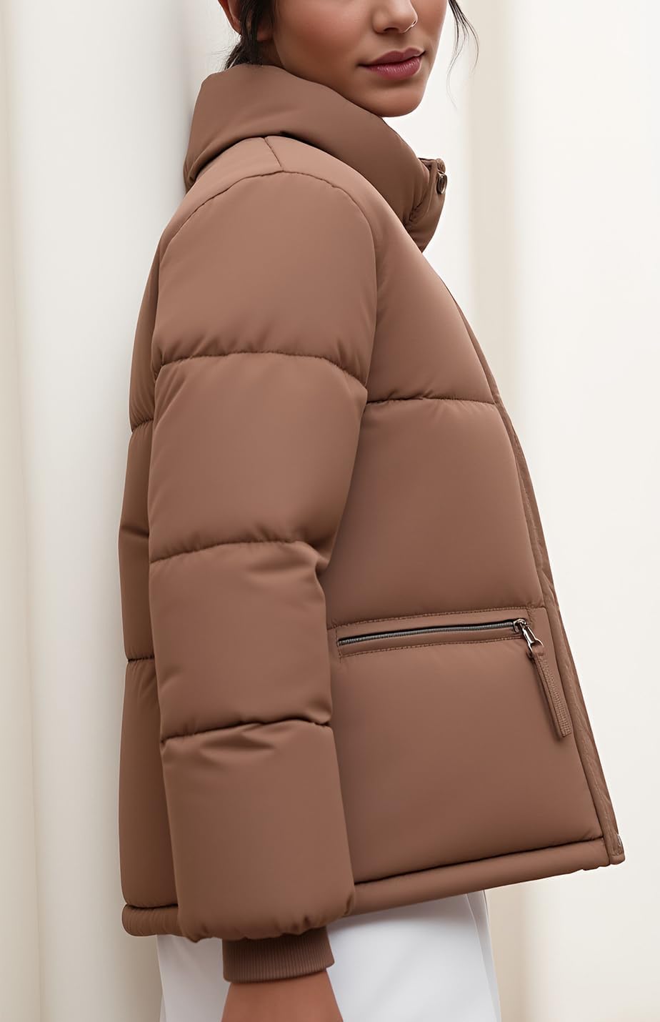 hathne Women's Cropped Puffer Jacket Winter Warm Puffy Quilted Lightweight Jackets Coats - Image 3