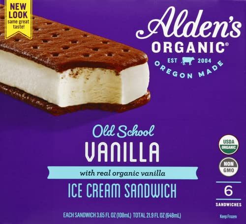 Aldens, Ice Cream Sandwich Vanilla Organic 6 Count, 21.9 Fl Oz