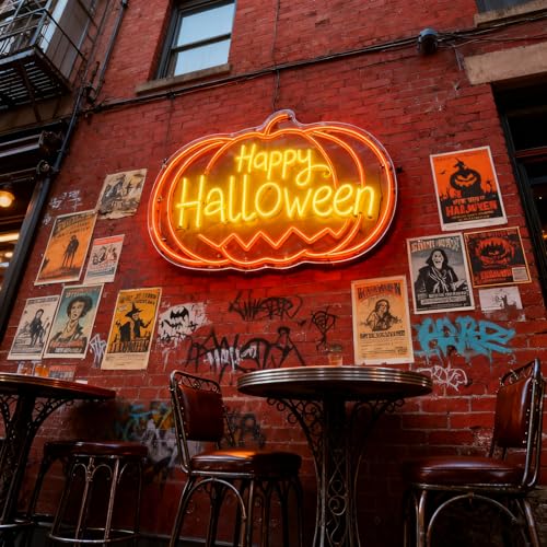 Image of Custom Halloween Lights Up Sign, Personalized Pumpkin Halloween Neon Signs for Wall, Window, Room, Home, Party, Battery Operated or USB. RGB for Indoor, Commercial