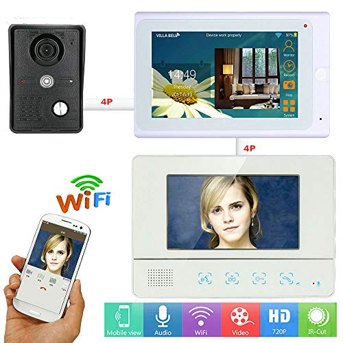 Video Intercom 7 Zoll LCD WiFi Wireless Video-Türsprechanlage Türklingel Intercom 1 Kamera 2 Monitor System Android IOS APP