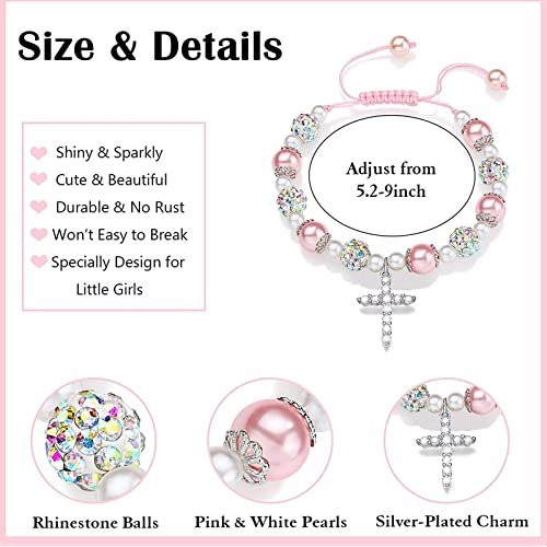 Image of MollyQueen First Communion Gifts,Baptism Gifts,First Holy Communion Pearl Bracelet,Confirmation Gifts for Women,Catholic Gifts,Cross Bracelets Religious Jewelry Gifts