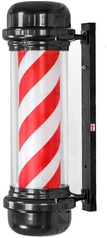 LED Barbers Pole - Retro Style Waterproof Outdoor Rotating Hair Salon Sign with Red and White Stripes - Luminated Wall Mounted Lamp
